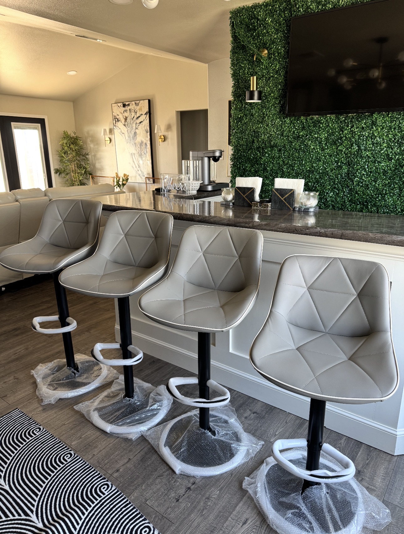Light Grey Diamond-Stitch Adjustable Barstools
